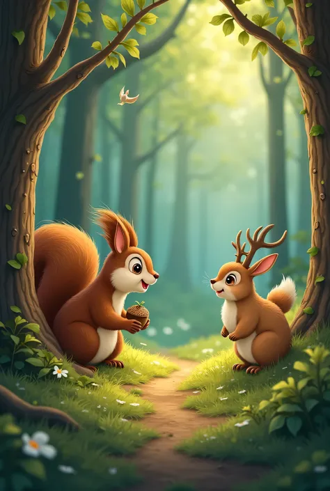 Once upon a time in a magical forest, there lived a clumsy squirrel named Sammy. One day, Sammy found a shiny acorn that he just had to have. As he ran to grab it, he tripped over a tree root and tumbled downhill. The acorn rolled away, leading Sammy on a ...