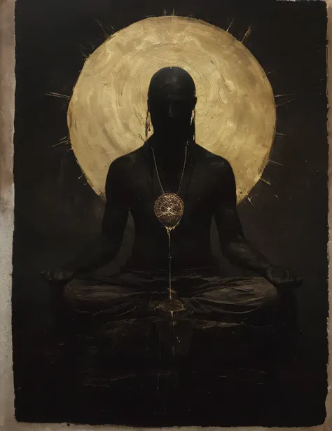 Darkness, meditation, taroth card, Nicola Samori style, bigger sun