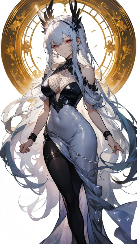 (( masterpiece，  top quality))，Moon Goddess，romantic，Jade Rabbit，Laurel， black、 white and gray ， pure white background， permanent， detailed face ， Smile， whole body， permanent picture， perfect body proportions， glowing eyes， Sexy ，Tattoo，  is very beautifu...