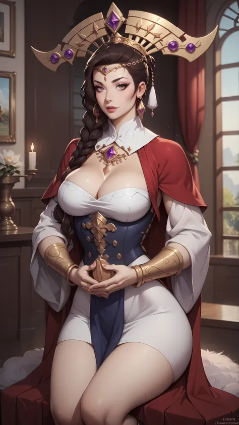 (DATE:20250205, By:Joulios) The portrait of a girl who is about to get married, He is praying to God,  busty , white, 18-year-old brunette, On my knees bent down on an altar, Portrait photo, Portrait from chest to head,
