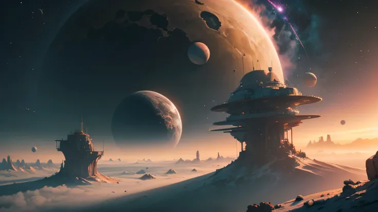 Landscape. Cyberpunk. High Tech. Space. Nature. Planets. Peaceful. No imperfections.