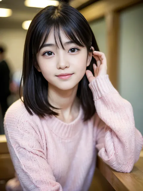 (Best-quality, Masterpiece, Ultra-High-Resolution, (Photorealistic:1.4), Raw Photo, depth of field, professional lighting, perfect anatomy, extremely details), ((at station, detailed station)), 1girl, (((15-years-old))), (((most famous Japanese idol))), (w...