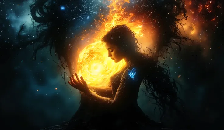 ethereal fantasy artwork of a maiden in flowing white silk dress resting against an ancient scaled dragon with obsidian scales and amber eyes in an enchanted misty forest glade, dappled golden sunbeams pierce through emerald canopy, magical particles float...