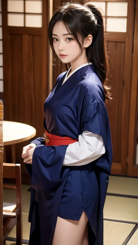 Beautiful Japanese Ninja Girl 、Mid-teens、Cute Japanese idol、do not' Doesn't Look Korean 、There are no Korean characteristics 、Unlike the Chinese、 No Chinese character 、 Live Action 、 film art style, Cinematic Light , Lomography 、 short wolf cut hai...