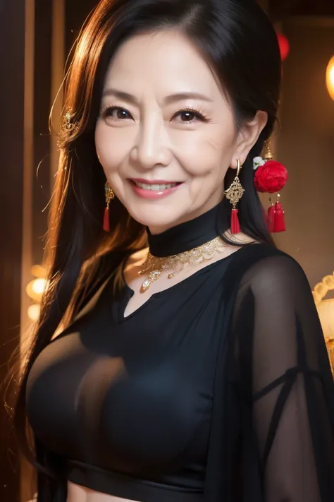 ７９ years old　Mom　MILF　Chinese Lady　large earring　Big choker　navel piercing decoration　A bracelet　realisitic　Gorgeous Madame Beautiful Mature Woman　sexy　Smile　Gentle woman navel piercing　４K　High quality