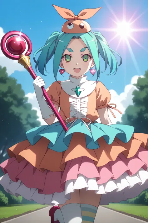 1 girl, solo, looking at the viewer,
Yotsugi Ononoki, light blue hair, short hair, green eyes, twin tails, thick eyebrows, hat, blushing, orgasm face, chibi

(pastel colors, pastel blue, pastel orange, pastel green, pastel purple), pastel rainbow magical g...