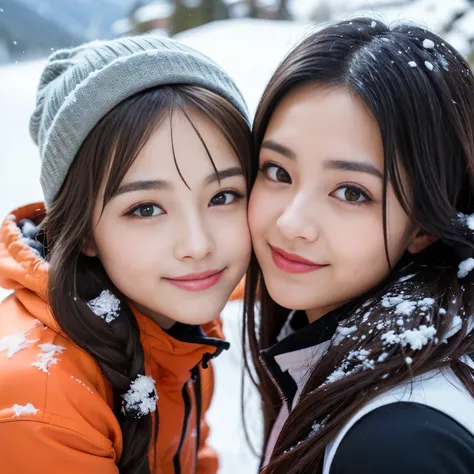 (Best quality, Masterpiece, Ultra High Resolution, (Photorealistic:1.4), Raw Photo, depth of field, professional lighting), ((at ski resort, magnificent view, detailed ski resort, detailed heavy snow, detailed snowy mountain, detailed snowfall):1.3), ((1gi...