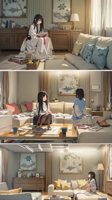  top quality,movie、 The room where Sadako lives, Soft light, (Deep Compositing) , ultra high resolution, ( photorealistic:1.4),  Ghosts, ( moody lighting,  night :1.2),  living room,  1 Japanese girl , Alone,  cute,  cute, (shy, smile:1.1), ( brown eyes), ...