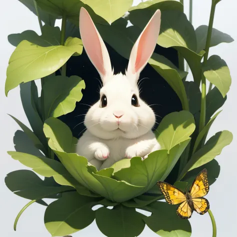 painting of a rabbit in a cabbage plant with a background, a detailed painting inspired by Robert Bateman, cg society contest winner, magic realism, a rabbit full of hope, anthropomorphic rabbit, rabbit, lagus the thieving bunny, amongst foliage, rabbit fa...