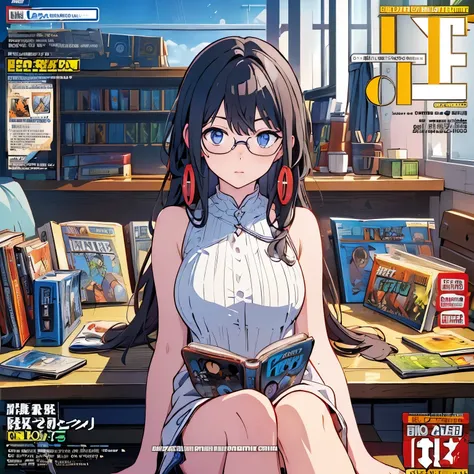 anime magazine cover featuring a woman sitting on a desk with a book, anime moe artstyle, nagatoro, kantai collection style, anime magazine cover, epic light novel art cover, moe, published art, manga cover style, light novel cover art, yen press, official...