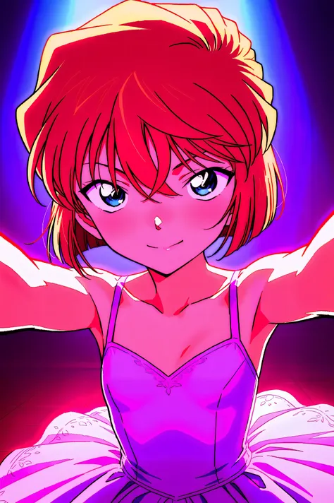 front view,
1girl, upper body, dancing on the stage ,lady, smile,
Best quality, masterpiece, soft light, official art, high quality,highres, absurdres, epic scene, natural textures, haibara ai, short hair, brown hair, blue eyes, hair between eyes, female, ...