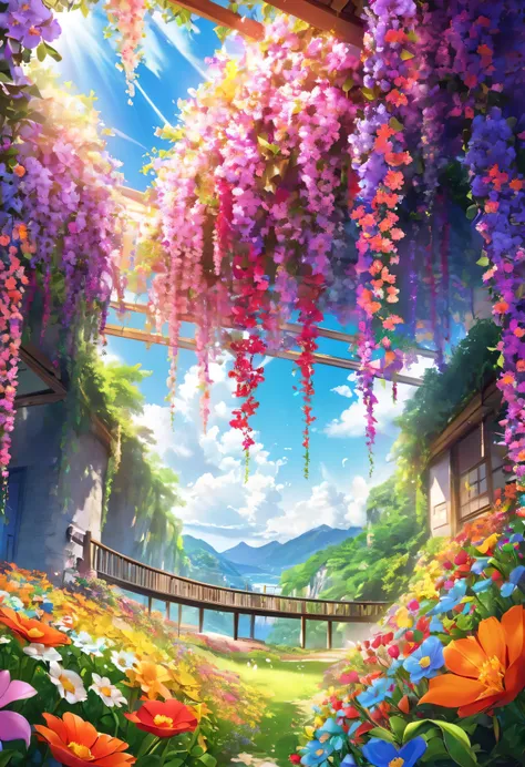  vivid colorful flowers々A landscape where it hangs from the ceiling