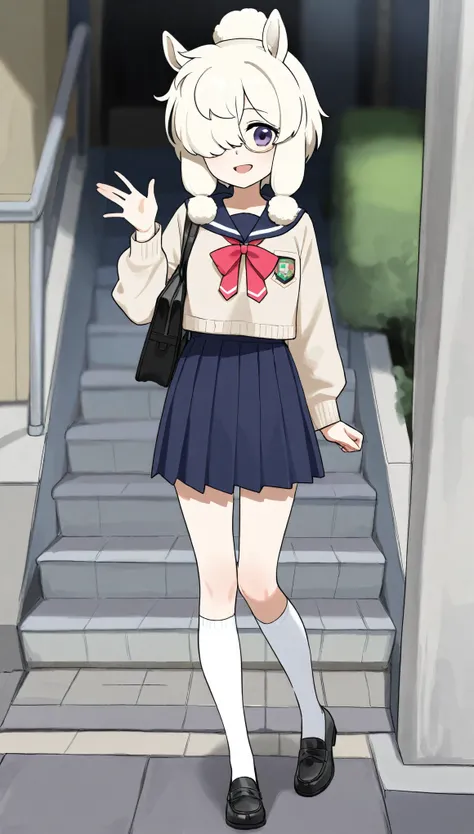 alpaca girl,Age 10,Slender,Full Body,Japanese Junior High School Fashion