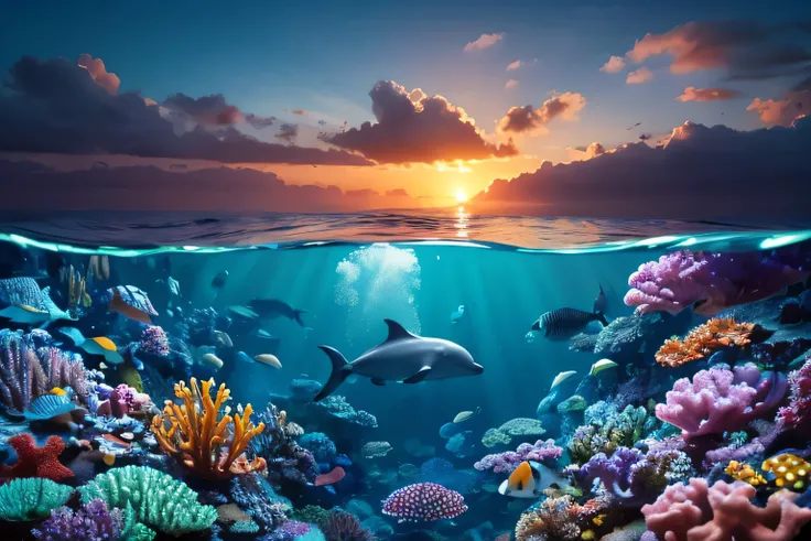 Letの絵 , Let , Dolphin in the ocean with bubbles and fish in the background, Magical Ocean, Dolphin, Dolphin swimming,  Underwater Scenery , amazing depth, クリスチャン・リース・Let, World in the Sea, Magical Scene, Beautiful Dreamy Breathtaking,  wonderfully beautifu...