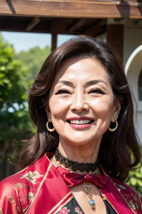 ７８ years old　Mom　MILF　Korean, Lady　large earring　Big choker　　realisitic　Gorgeous Madame Beautiful Mature Woman　sexy　Smile　Gentle woman navel piercing　４K　High quality 