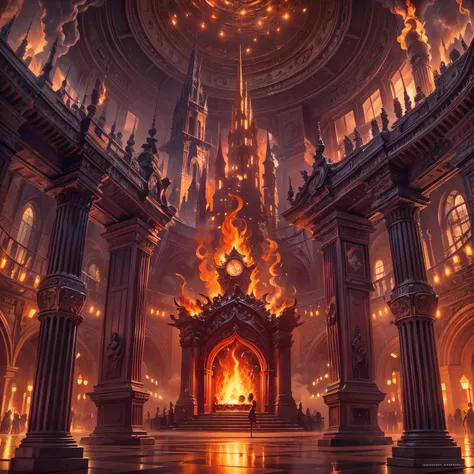 (best quality,4k,8k,highres,masterpiece:1.2),ultra-detailed,(realistic,photorealistic,photo-realistic:1.37), a bust up shot of Guts from the anime (Berserk) standing in the middle of demonic dark flame palace, dark ages, demonic fire corridor that reflects...