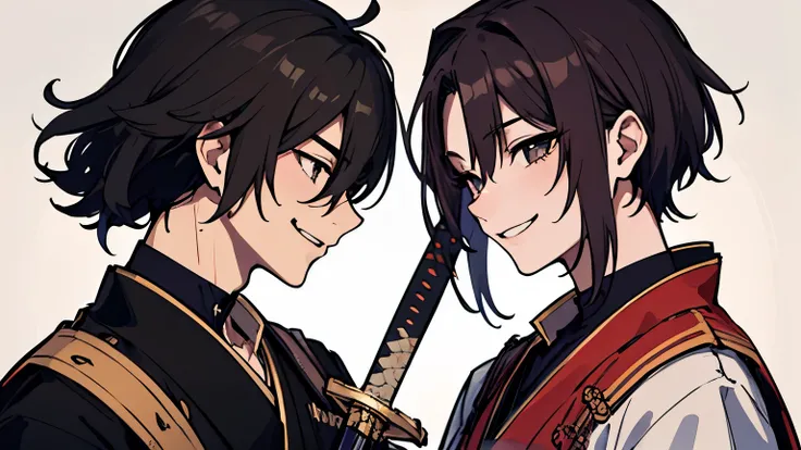 samurai、Smiling at each other、It's mixed sword to sword、Military commander、cool