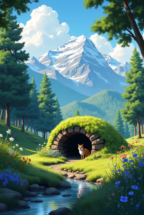 A FOX HOLE WITH BEAUTIFUL LANDSCAPE BEHIND