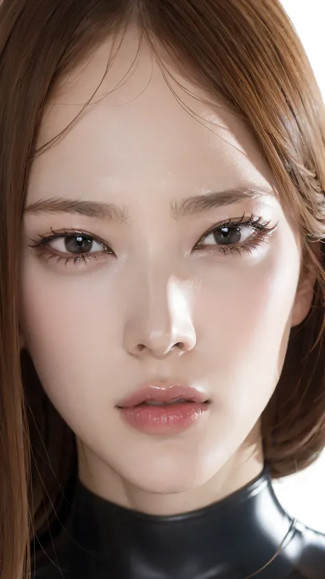 Face closeup 。The head is small、 bring their face closer to here。 face close-up of a beautiful woman 、 She is staring directly into our eyes 、 I'm staring here by force at a very close distance from her face to the front 、 Eyes Grow Bigge...