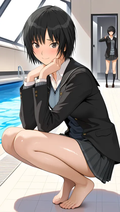 (masterpiece,best quality:1.2,amazing quality,very aesthetic,absurdres,newest,realistic),(Nanasaki Ai,amagami),1woman,(adult:1.2),(very small head:1.2),(ideal ratio body proportions:1.2,slender body:1.2,skinny:1.2),medium breasts,black hair, short hair,shy...