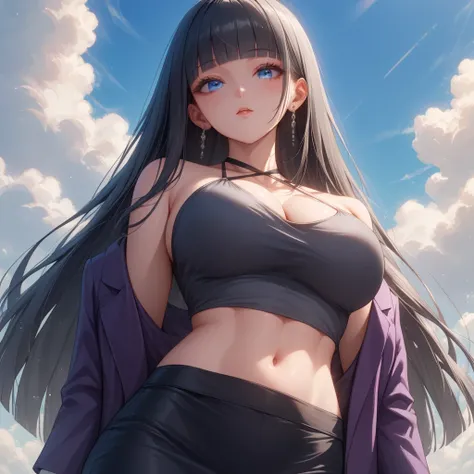 ((Gray Hair))、(black inner hair), best quality、 ( professional lighting without shadows )、 surreal, (Nipples:0.4), is fascinating、 figure like a slender supermodel、 one girl ,, ( big breasts, Belly button exposed), ( flat at honny, beautiful skin)), (明るい a...