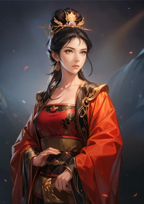 ((( Picture Style Maintenance  ))),  Koei Three Kingdoms Illustration, Maintain the composition ,  attractive woman ,  perfect face, ((  Natural Hands  )),  ((  black hair)),  big boobs,  visible chest bone 