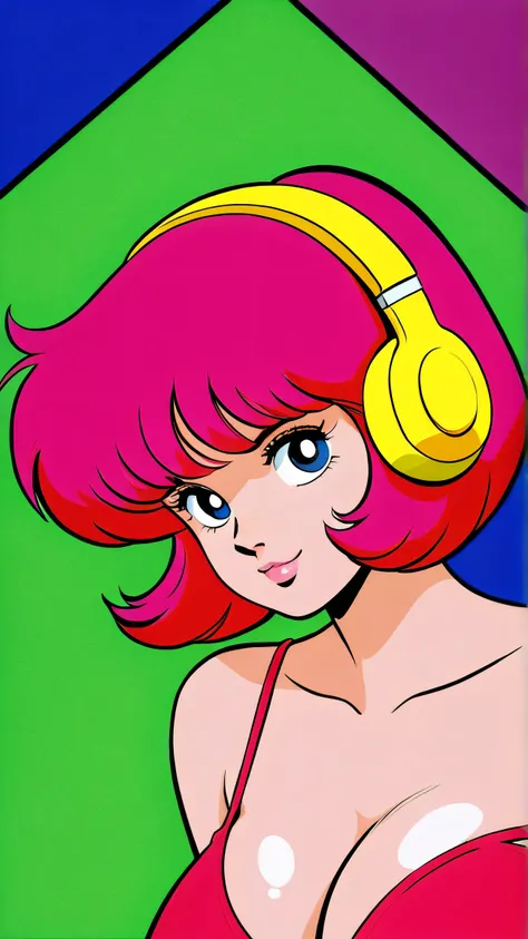 master piece:1.5、(minimal art, line drawing), ( top quality :1.2,  city pop style,  very detailed, up to date,  vibrant,  high contrast, masterpiece:1.2,  top quality ,  best aesthetics),  girl, Seducing Face Upshot:1.4,  colorful hair,  bob cut,  pastel c...