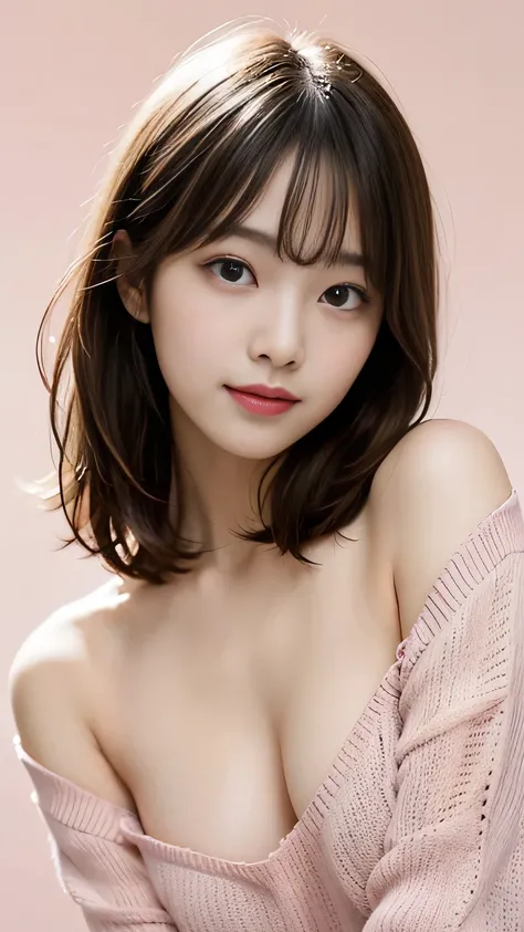 Masterpiece, top quality, high resolution, highly detailed, One person、woman、20 years old、( amazingly cute girl )、smile、 detailed face、 beautiful detailed eyes、 short hair、 ponytail、( Hair:1.5)、 asymmetrical bangs、Messy Hair、 slender body、 textured skin、 s...