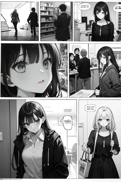 in hanger, a page from a comic with a girl and a tank in the background, walking, black and white manga page, black and white manga panel, black and white manga comic, manga page, manga panels, award winning manga style, black and white manga, manga panel,...