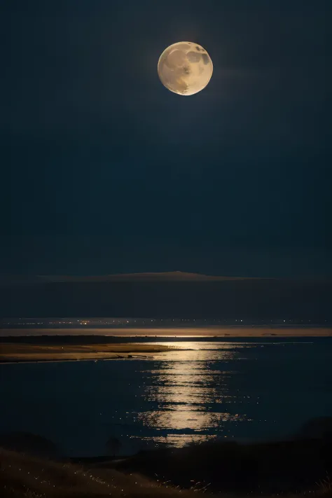 full moon with slowly emitting land emitting a silvery beautiful light