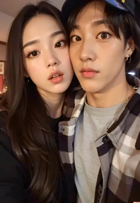 araffe and a woman posing for a picture in a room, jossi of blackpink, blackpink jennie, tzuyu from twice, jungkook, leaked image, they are close to each other, jinyoung shin, taejune kim, cai xukun, with ivy, they are siblings, jimin\'s plump lips, nixeu ...