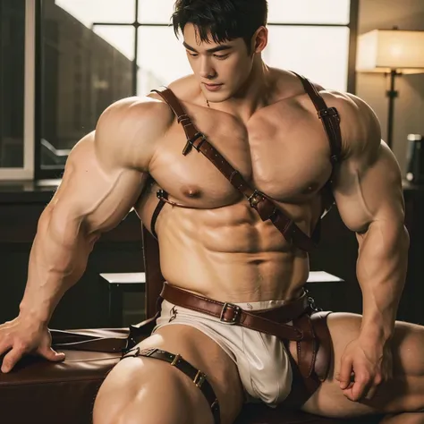 A strikingly handsome 18-year-old Korean young warrior with an angelic face. His features are distinctly Korean, with soft yet masculine contours, a fresh, youthful appearance, and captivating single eyelids that enhance his divine look. He has an incredib...