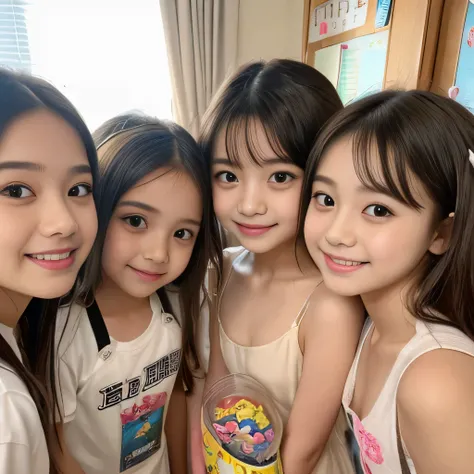 ((Completely naked下着姿))、((Super cute and popular idol、Four super cute, tiny elementary school girls in one photo))、(masterpiece).A perfect, beautiful, lovely, captivating &#39;s smile、(( 5 small photos of the whole body of 4 people in high definition in 1)...