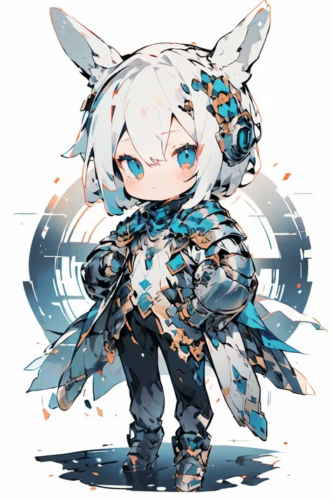 ((masterpiece)), accurate, textured skin, ((super detail)), high quality, high details, highres, best quality, chibi, knight, male, white hair, light smile, steel armor, rabbit ear