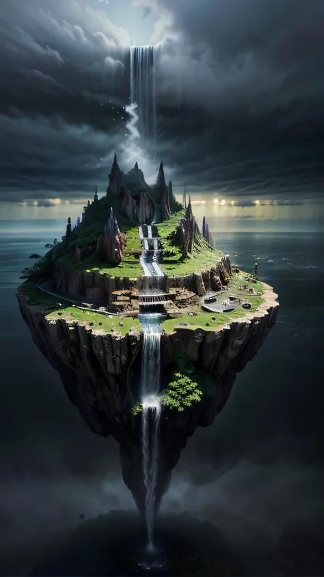 Arafat Island with waterfall ,  floating waterfalls , una Floating Island  en el aire,  vertical wallpaper 4k ,  vertical wallpaper 4k , floating island,  Impressive fantastic art , detailed  fantasy digital art  , alien waterfall,  fantasy digital art  , ...