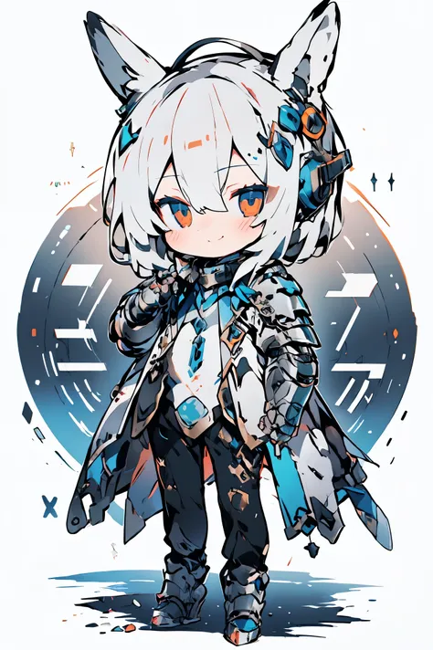 ((masterpiece)), accurate, textured skin, ((super detail)), high quality, high details, highres, best quality, chibi, knight, male, white hair, light smile, mechanical armor, rabbit ear