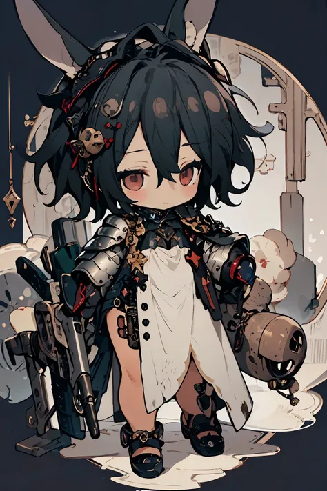 ((masterpiece)), accurate, textured skin, ((super detail)), high quality, high details, highres, best quality, chibi, knight, male, black hair, light smile, mechanical armor, rabbit ear