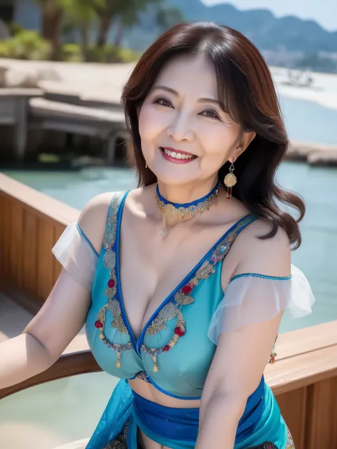 ７９ years old　Mom　MILF　Chinese Lady　large earring　Big choker　navel piercing decoration　A bracelet　realisitic　Gorgeous Madame Beautiful Mature Woman　sexy　Smile　Gentle woman navel piercing　４K　High quality