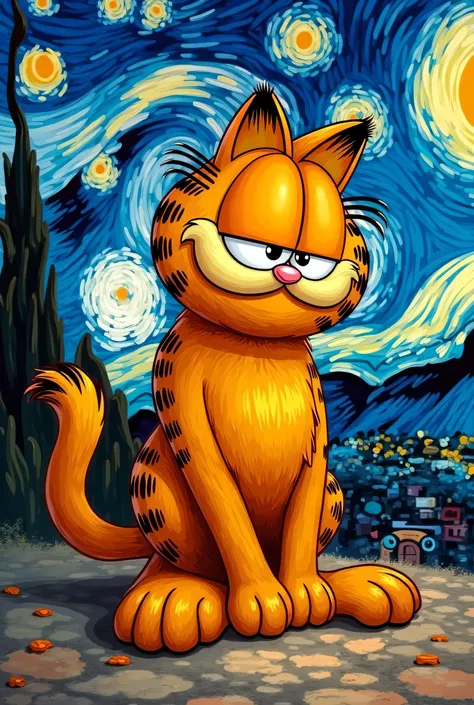 Garfield con fondo de van Gogh
