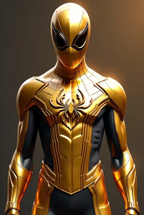 Create an image of Spider-Man wearing an elegant golden armor inspired by the Cancer zodiac sign. The armor should be a rich, shimmering gold, symbolizing the nurturing and protective qualities of Cancer. The design should feature detailed, crab-inspired m...