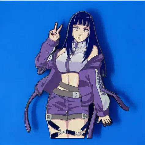 Hinata Hyuga stands gracefully in a modern, sophisticated evening gown that combines sleek elegance with subtle nods to her ninja heritage. The dress is a deep midnight-blue satin, form-fitting yet tasteful, with a high neckline and sheer lace sleeves that...