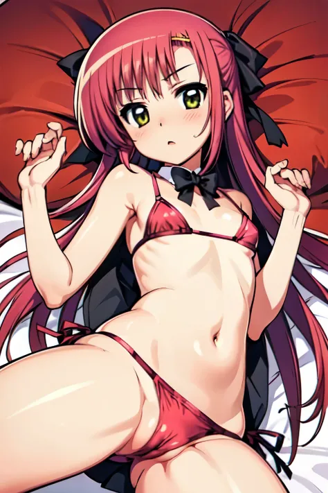  top quality， Masterpiece，Katsura Hinagiku   ，  Hayate the Combat Butler，  girl、1 person，  Tiny Breasts ，nsfw，   pussy ，strawberry pattern bikini，