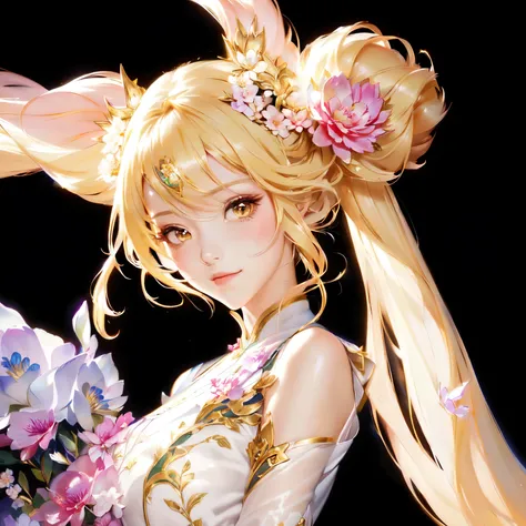 anime girl with long blonde hair and flowers in her hair, 🌺 cgsociety, trending on cgstation, beautiful character painting, beautiful anime portrait, beautiful anime girl, guweiz, trending at cgstation,  Guweiz on ArtStation Pixiv ,  Guweiz on Pixiv Artsta...