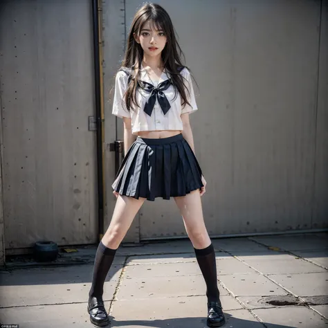 arafed asian woman in a skirt and a white shirt posing for a picture, japanese school uniform, japanese girl school uniform, wearing japanese school uniform, cute schoolgirl, jk uniform, beautiful anime high school girl, Wear loafers, Open belly button, Op...