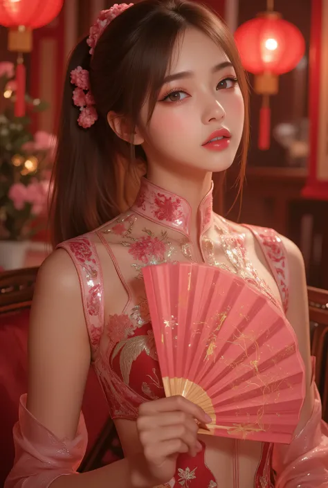Cat ears、 face up, attractive, pretty girl, ponytail、 (( fine facial features , eroticism)), dramatic lighting , realistic , 8k, Dramatic Shadows , intricate and elaborate patterns , super detailed photo , chiaroscuro lighting , Pleasant colors , deep cont...