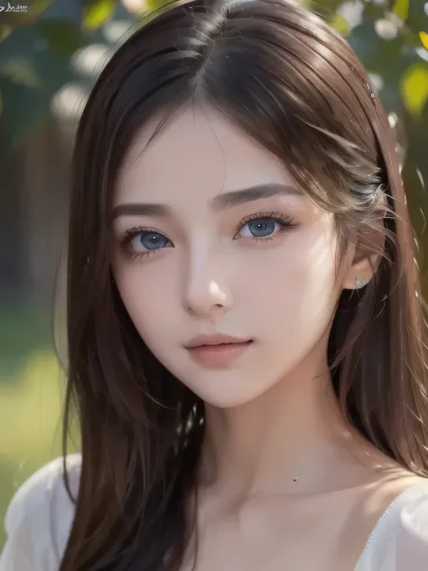 (((32k,high details,high detail、masterpiece,attention to detail,alone))),Raw photo & realistic atmosphere,beautiful dark blue eyes,detailed mouth,glossy lips,thin eyebrows,fine eyes、Soft white skin that shines in every detail、Her deep black eyes are very b...