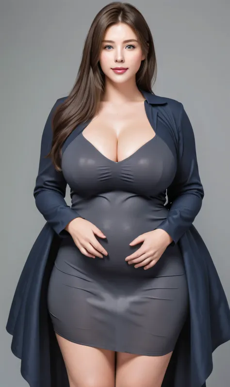 One Beautiful mature Women, 21 years old, Large framed beautiful women, Big-boned, Very Beautiful office women, Plump Fat Figure, Muscular big body, Large and big top body portrait, Office Working, Tight Legging Trench Coats, Smooth Dark Blue Wool Trench C...