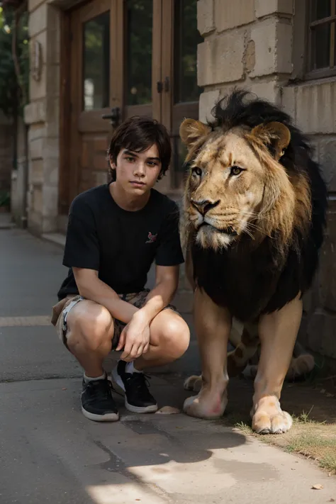 Road boy with lion