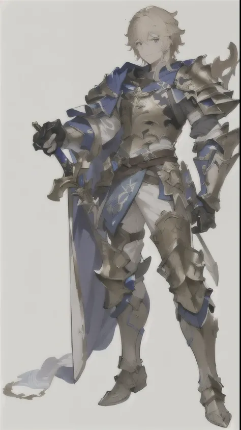 Close-up of a two-dimensional character wearing a costume and holding a sword,  female character ，Granblue Fantasy,   Genshin Impact Characters, pale  blue armor , Holy Paladin, The Golden Paladin , Fantasy Paladin, From Pathfinder ,  blue armor ,  portrai...