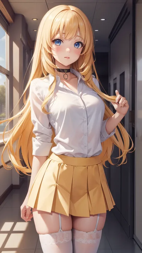 1 girl, latifa fleuranza, long yellow hair, blue eyes, medium breasts, looking at viewer, masterpiece, best quality, high resolution, unity 8k wallpaper, (illustration:0.8), beautiful detailed eyes, extremely detailed face, perfect lighting, extremely deta...